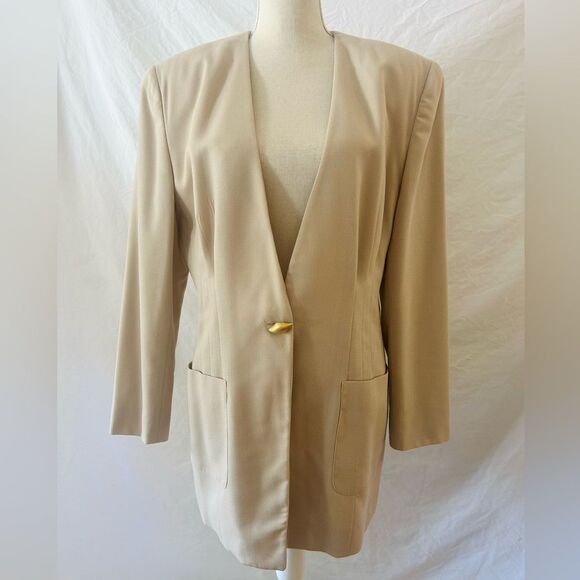 Vintage Jones New York Pleated Long Statement Closure Blazer Sz 14 - Picture 1 of 10